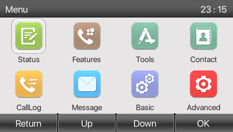 A capture of the X210-V2 main screen, showing the Status icon