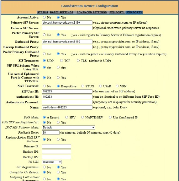 Screenshot of the web interface of the Grandstream HT802 v2 - 1 of 5