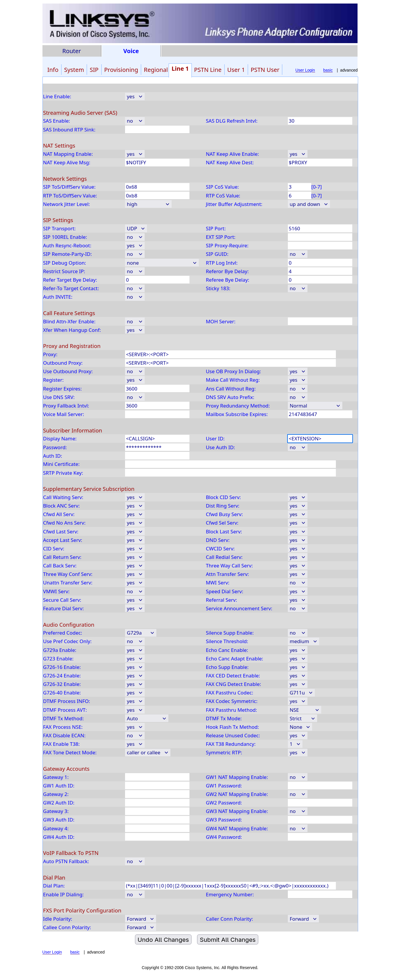 Screenshot of the HoIP line details in the SPA-3102 admin page