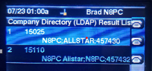 A photo of a Cisco SPA525G2 showing search results from LDAP